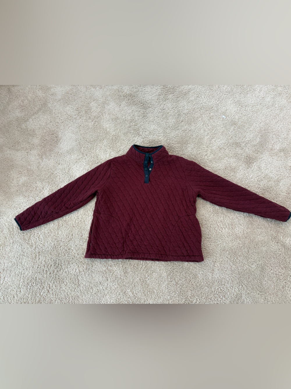 Orvis Quilted Maroon Henley Pullover Sweatshirt XL